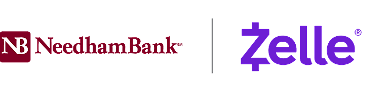 Needham Bank logo and Zelle logo